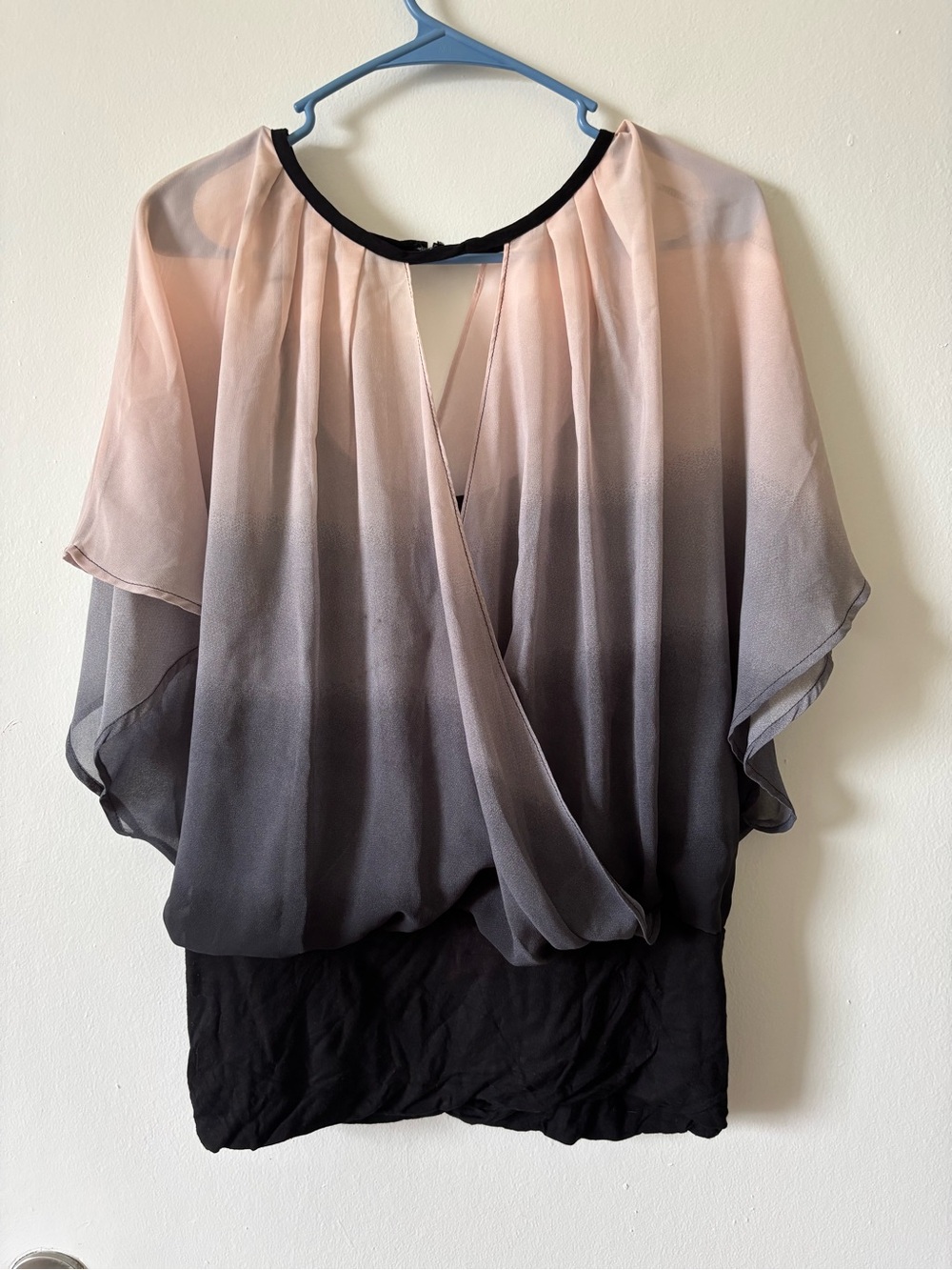 Joseph A Peach-to-Gray Ombre Chiffon Blouse with Black Tank